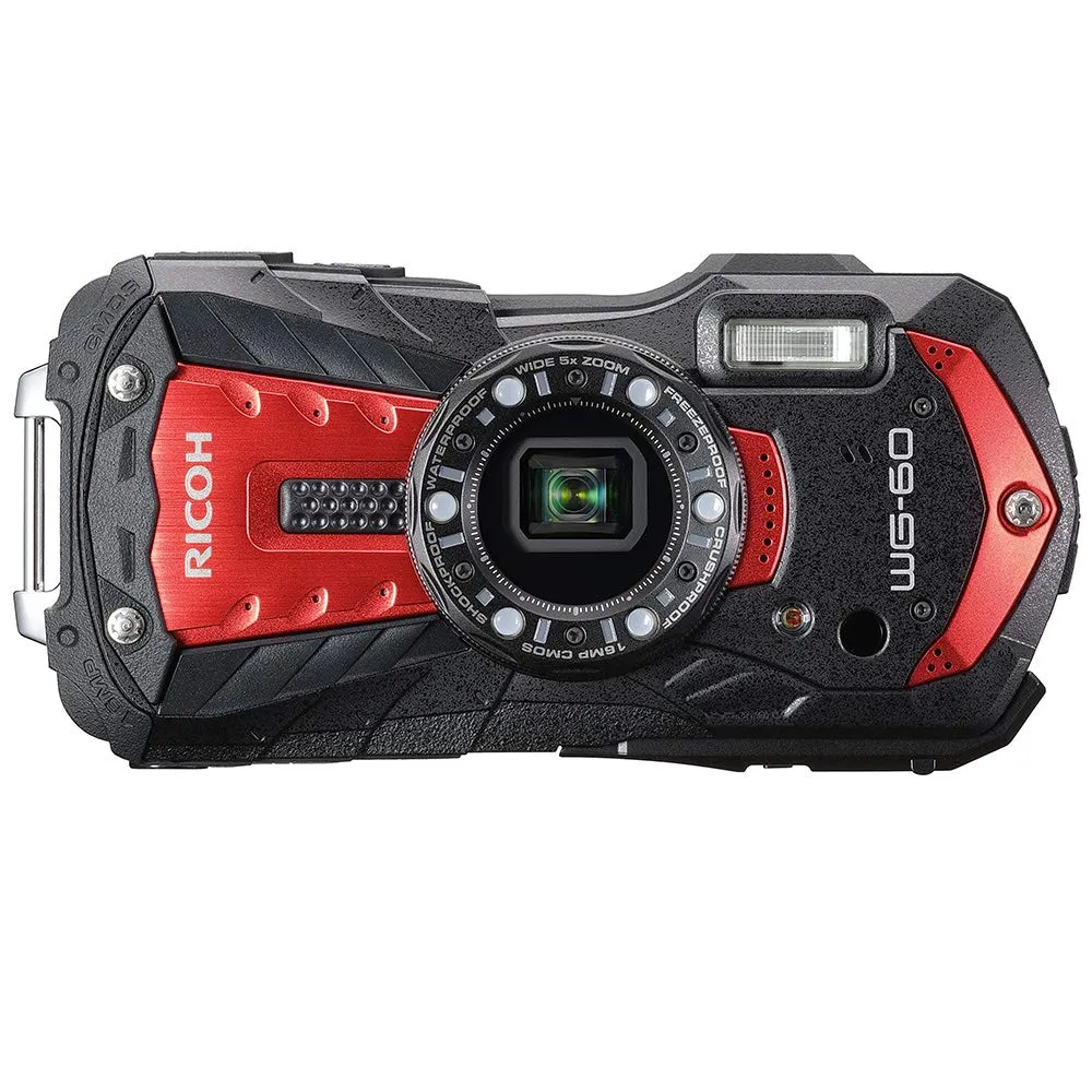 RICOH WG-60 Waterproof Digital Camera Red, 16MP, 14m Depth, Shockproof, Cold Resistant -10°C