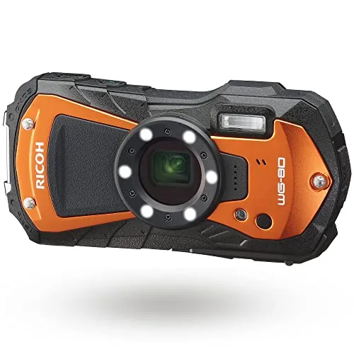 Ricoh WG-80 Orange Waterproof Digital Camera, 14M Depth, 16MP, Shockproof & Freezeproof Design