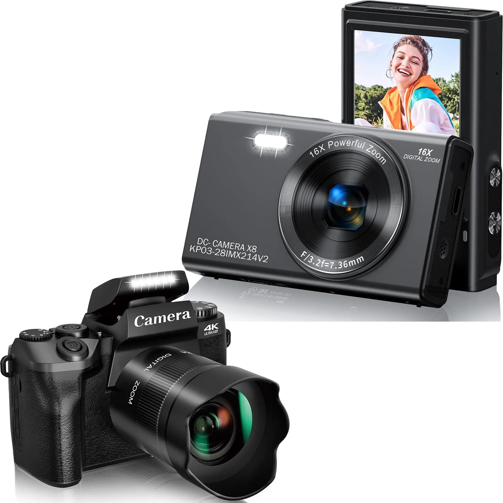 Saneen 4K 64MP Digital Camera, Compact & Multifunctional, Webcam & Pause Function Included