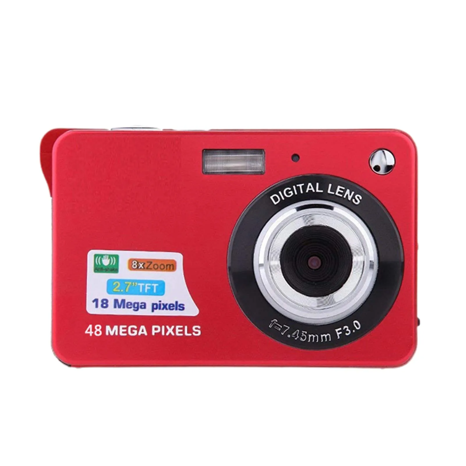 Smalibal Digital Camera Red with 48MP, 1080p Video, 8x Zoom, Automatic Smile Recognition