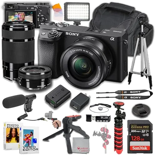 Sony a6400 Mirrorless Camera Kit with 16-50mm & 55-210mm Lenses, 24.2MP, 128GB, Black