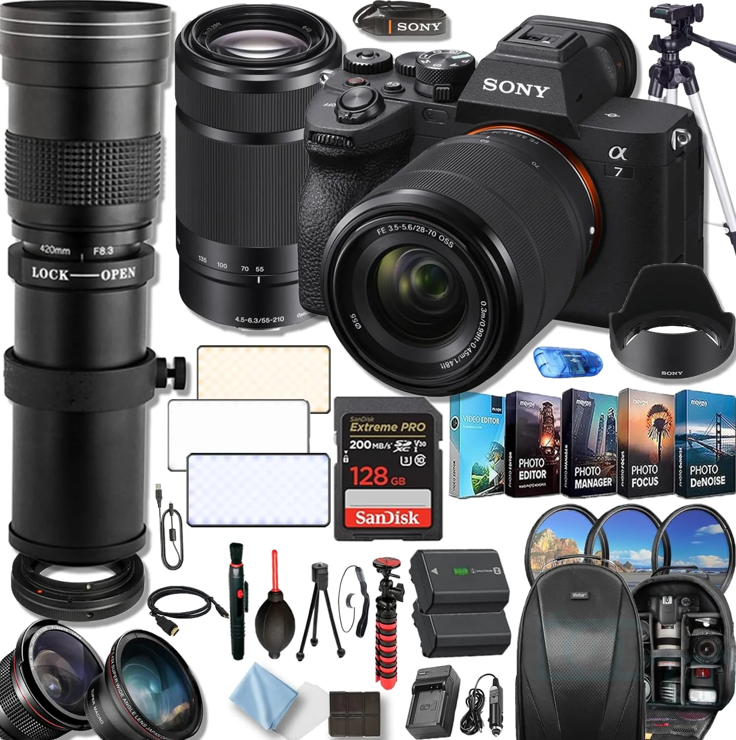 Sony a7 IV Mirrorless Camera Bundle with 28-70mm, 55-210mm, 420-800mm Telephoto Lenses