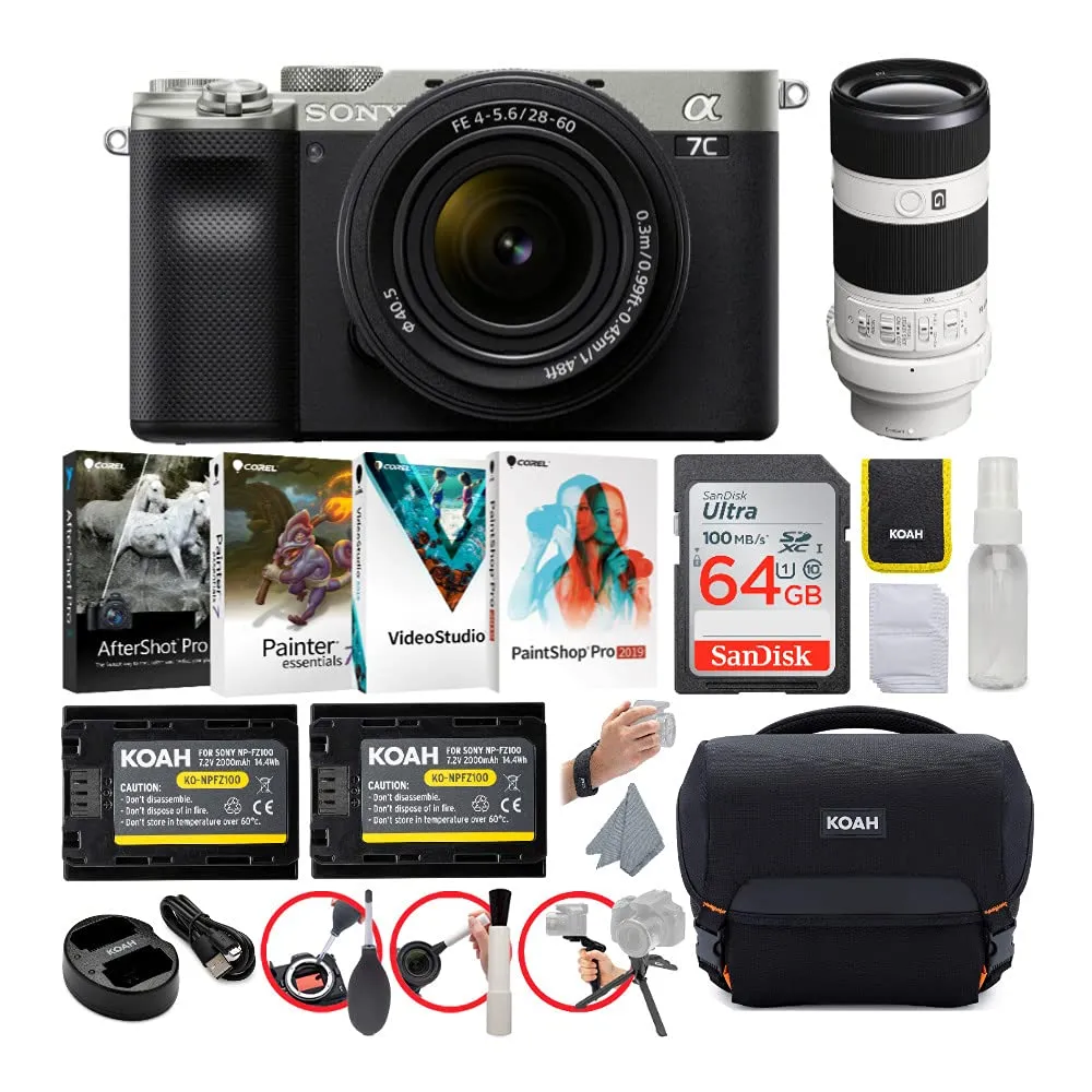 Sony Alpha a7C Full-Frame Mirrorless Camera Bundle with 28-60mm & 70-200mm Lenses (Silver)