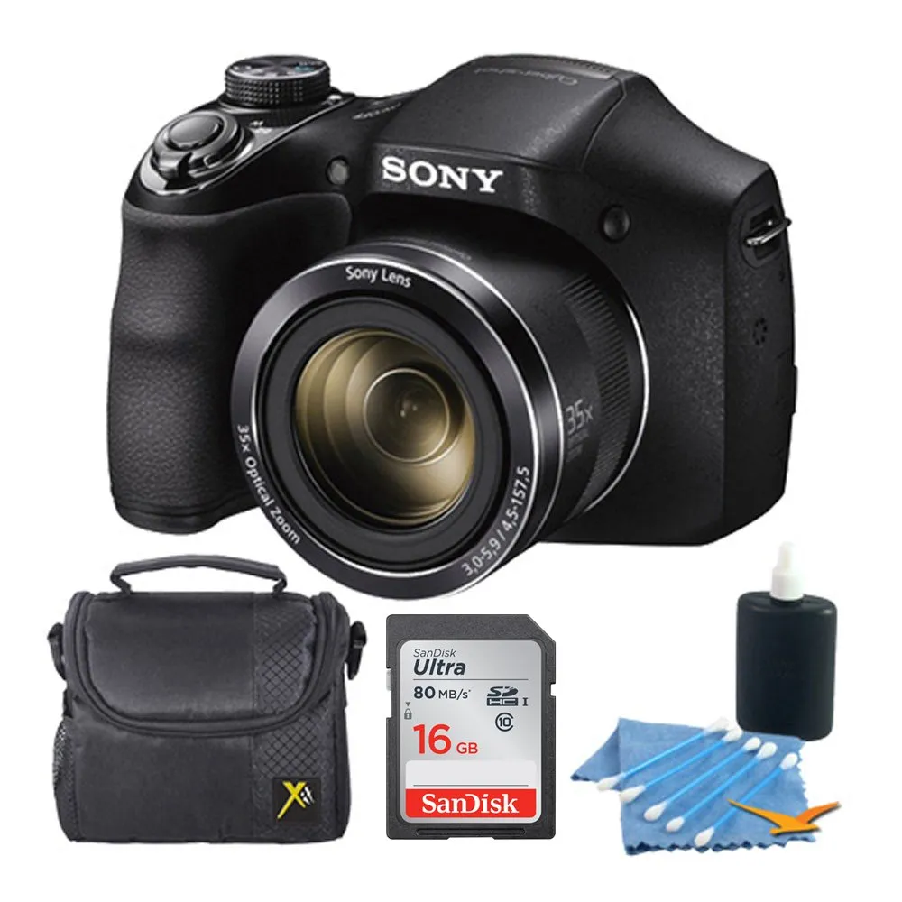 Sony Cyber-Shot DSC-H300 Black Camera Bundle with 20.1MP, 35x Zoom, 16GB Card & Bag