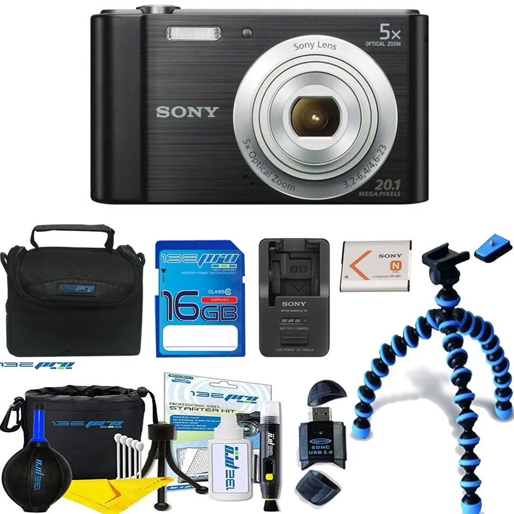 Sony Cyber-Shot DSC-W800 Digital Camera (Black) with Essential Accessories Bundle