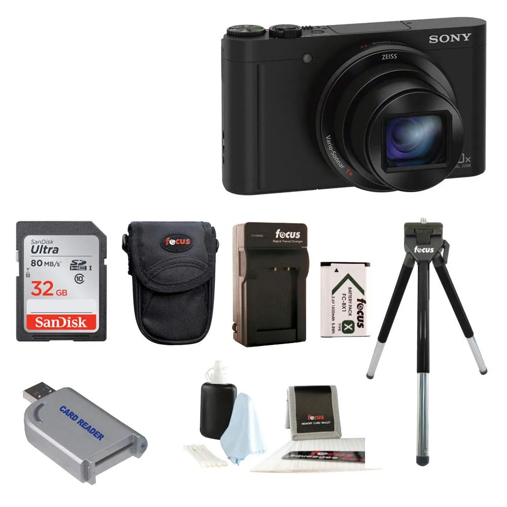 Sony Cyber-shot DSC-WX500 Digital Camera Bundle - 18MP, Black, Includes Accessories