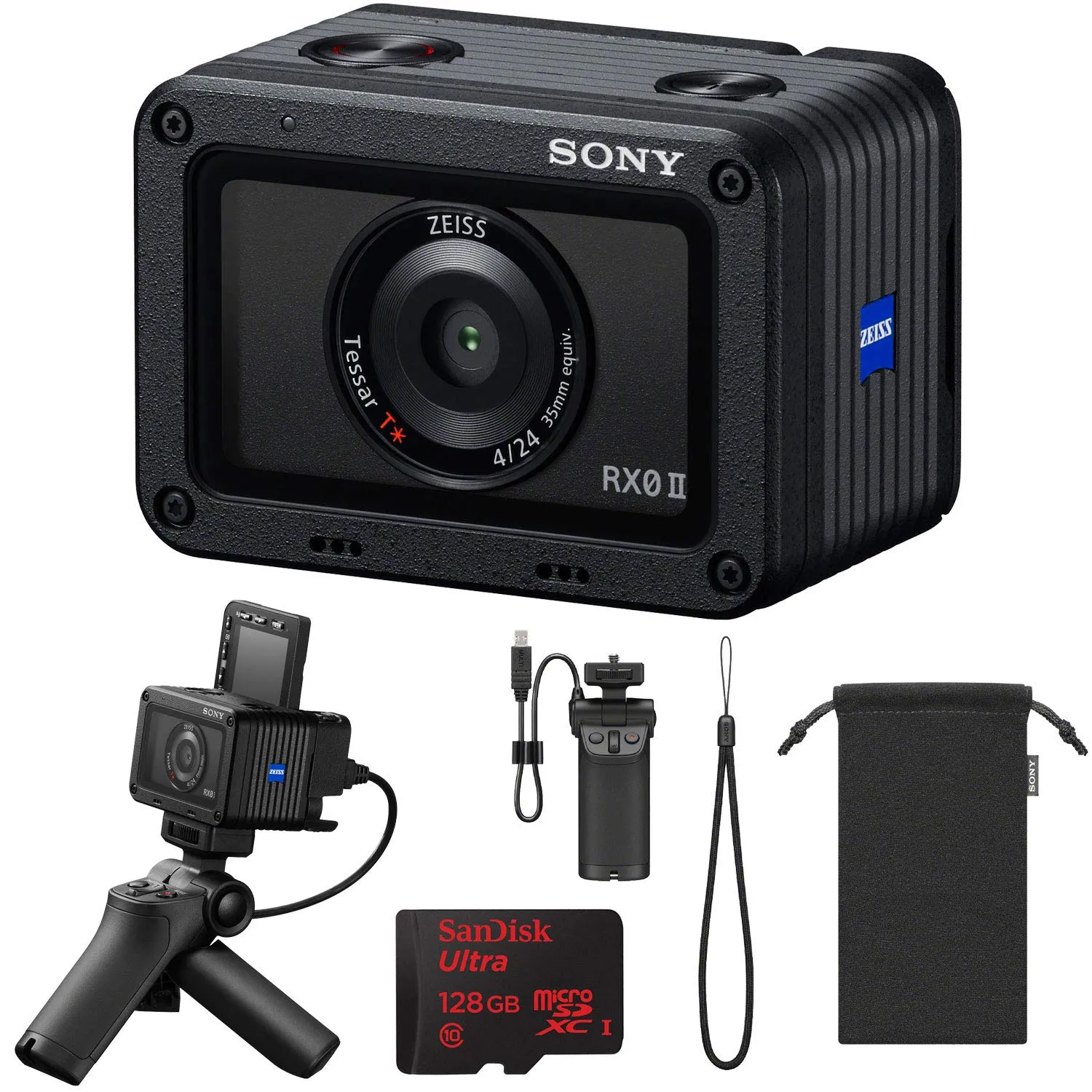 Sony Cyber-Shot RX0 II 15.3MP Ultra-Compact Camera Bundle with 128GB Card, Grip & Tripod