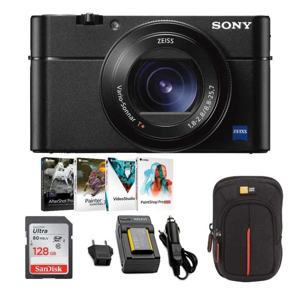 Sony DSC-RX100M5 Cyber-Shot Camera Bundle with 128GB Card, Case, Battery, and Software Suite