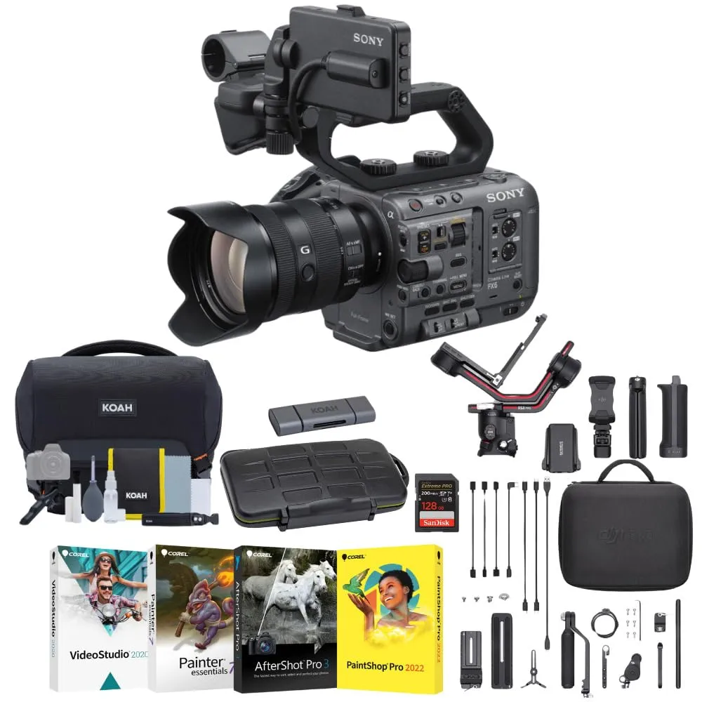 Sony ILME-FX6 Full-Frame Cinema Camera Bundle with 24-105mm Lens, DJI Gimbal, 128GB Card