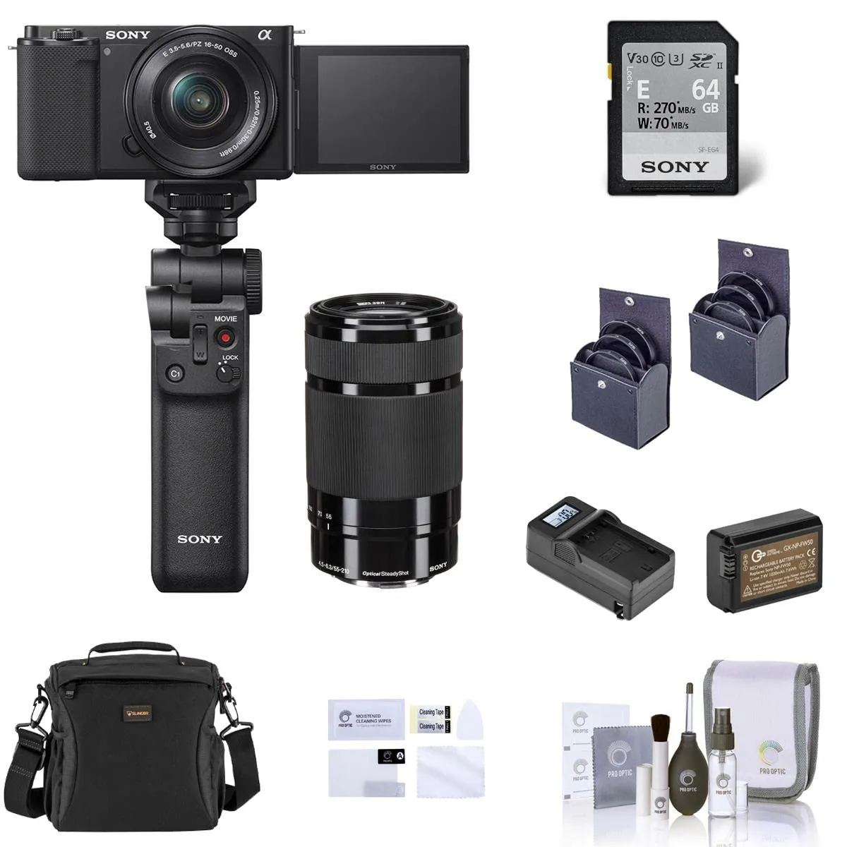 Sony ZV-E10 Mirrorless Vlog Camera Bundle with 16-50mm Lens & 55-210mm Lens, Black