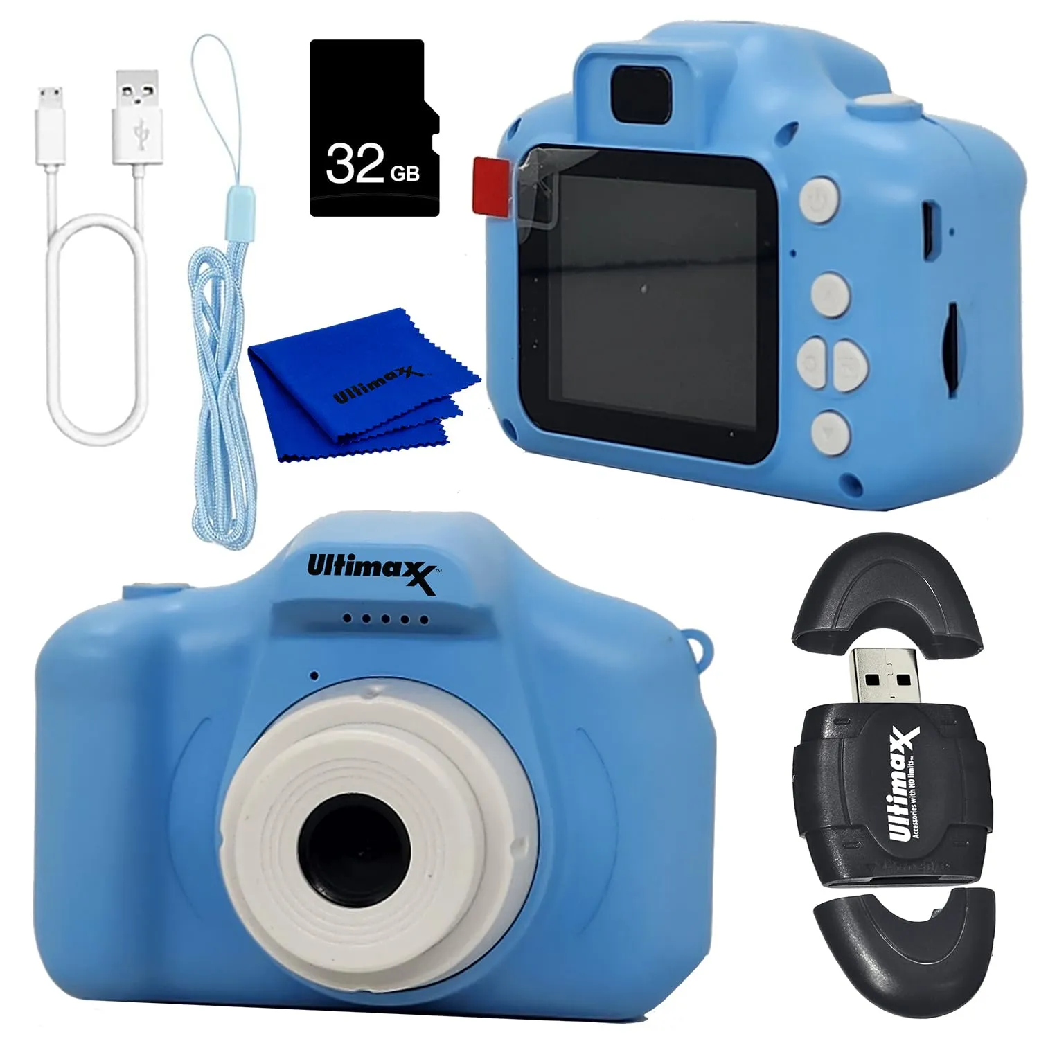 Ultimaxx Essential Kid’s Digital Camera Bundle (Blue) with 32GB microSD Card & Accessories