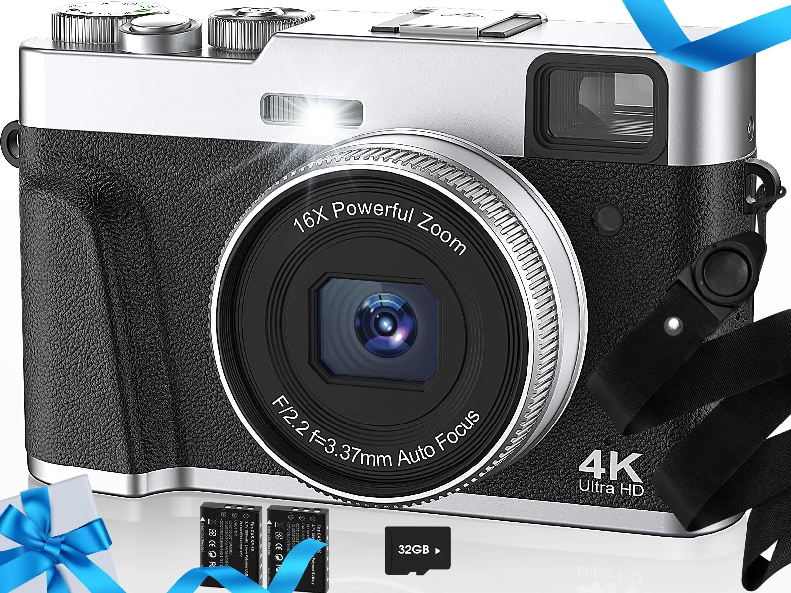 Upgraded 48MP 4K Digital Camera with Autofocus, Flash, Viewfinder, 16X Zoom & Anti-Shake