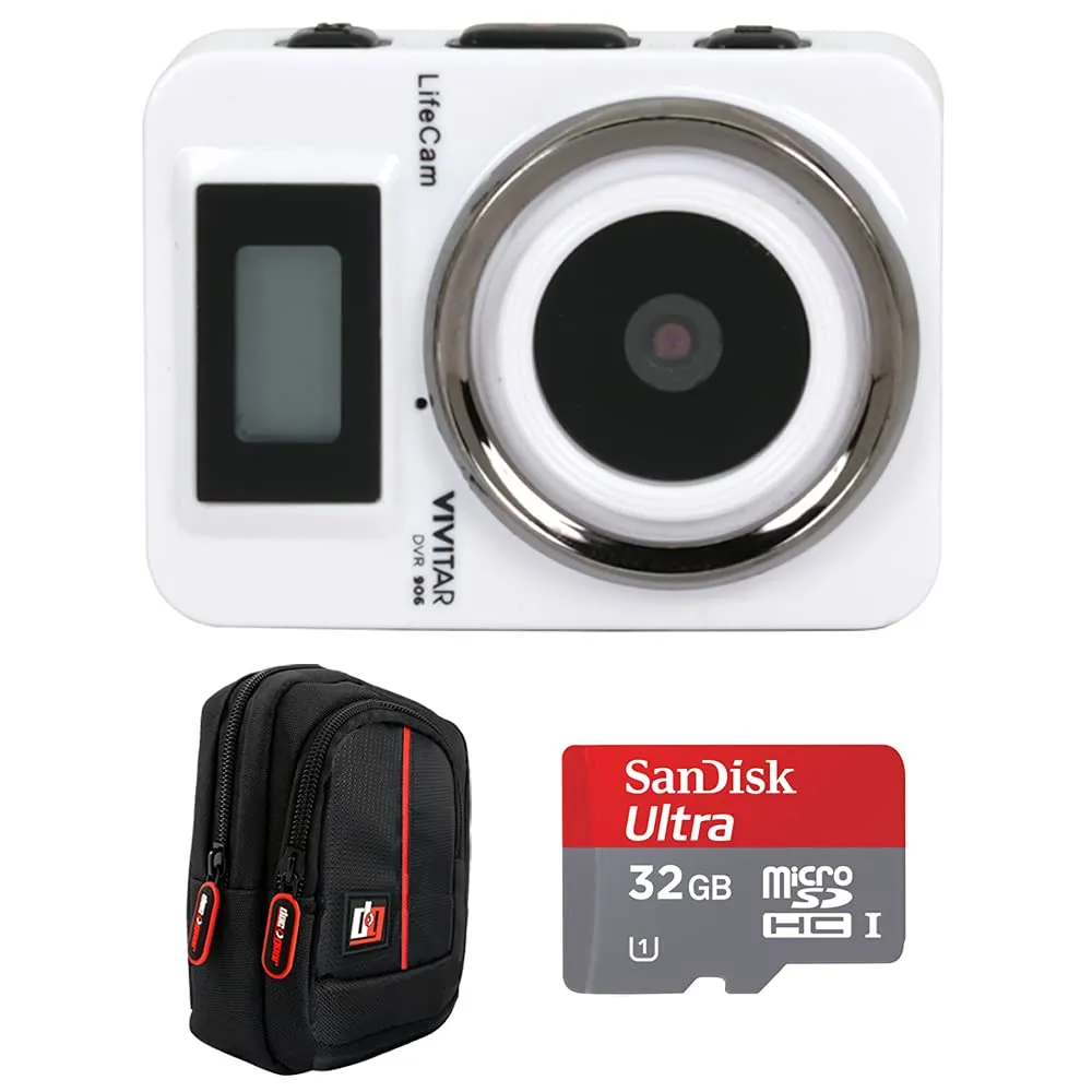 Vivitar DVR906HD-WHT Lifecam Digital Lifelogger Bundle, 32GB microSD Card & Deco Gear Case