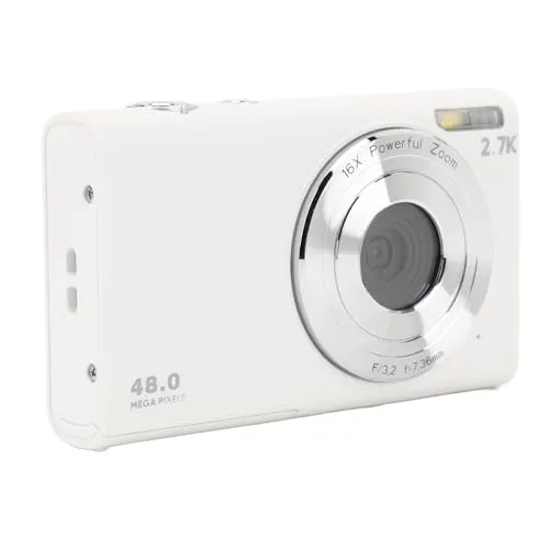 Yunseity 2.7K 48MP Digital Camera, 16X Zoom, 2.8in Display, Autofocus, Anti-Shake, Vlogging (White)